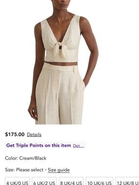 Reiss Cream and Black Striped Tie-Front Crop Top